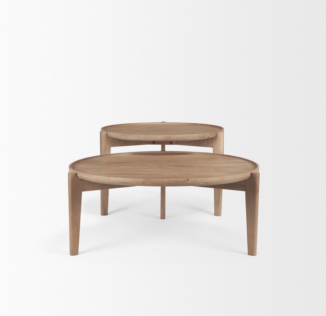 Cleaver (Set of 2) 40" & 31" Round Brown Solid Wood Nesting Coffee Tables Living Room Mercana