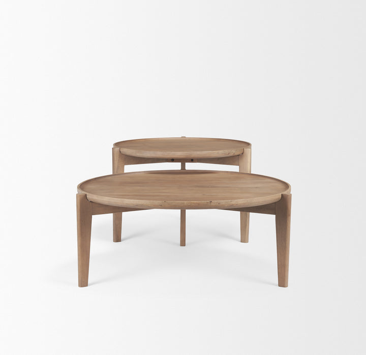 Cleaver (Set of 2) 40" & 31" Round Brown Solid Wood Nesting Coffee Tables Living Room Mercana