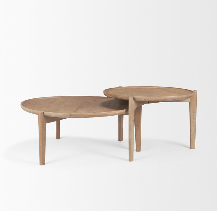 Cleaver (Set of 2) 40" & 31" Round Brown Solid Wood Nesting Coffee Tables Living Room Mercana
