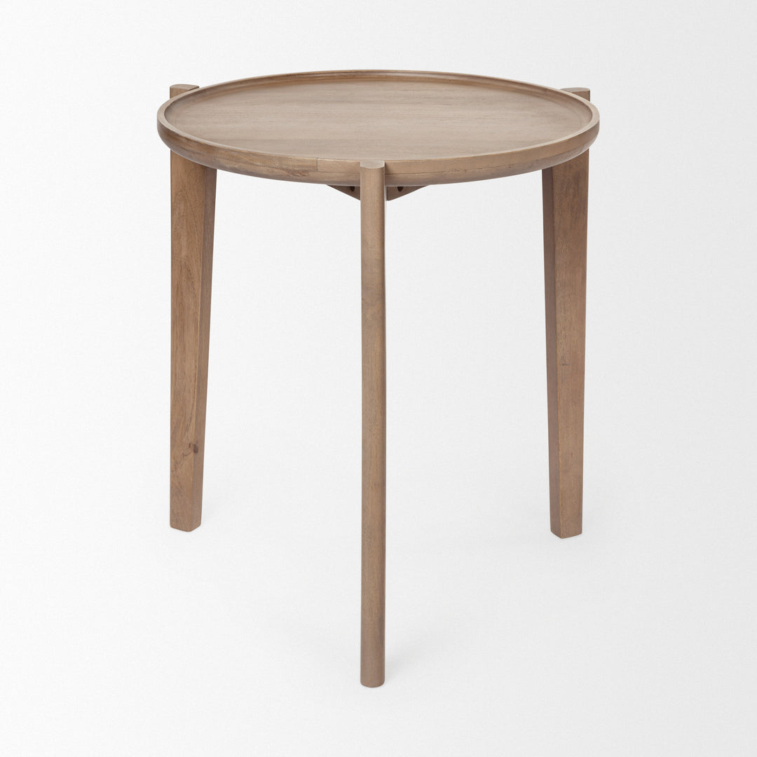 Cleaver I 22 x 24 Round Top Brown Solid Wood Accent Table Dining Room Mercana