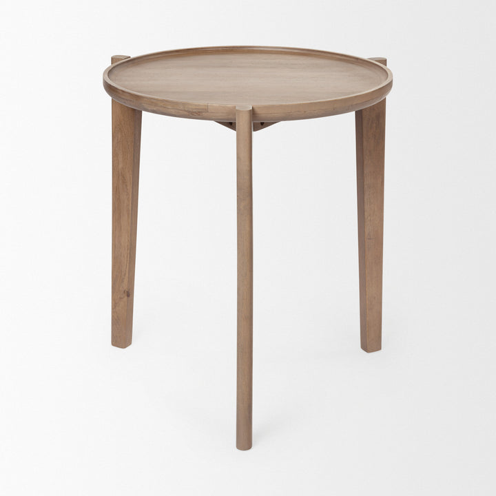 Cleaver I 22 x 24 Round Top Brown Solid Wood Accent Table Dining Room Mercana