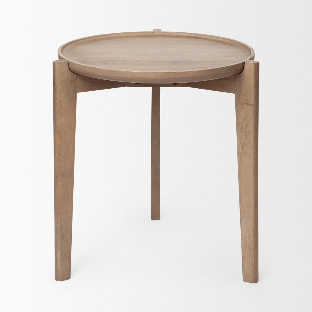 Cleaver I 22 x 24 Round Top Brown Solid Wood Accent Table Dining Room Mercana