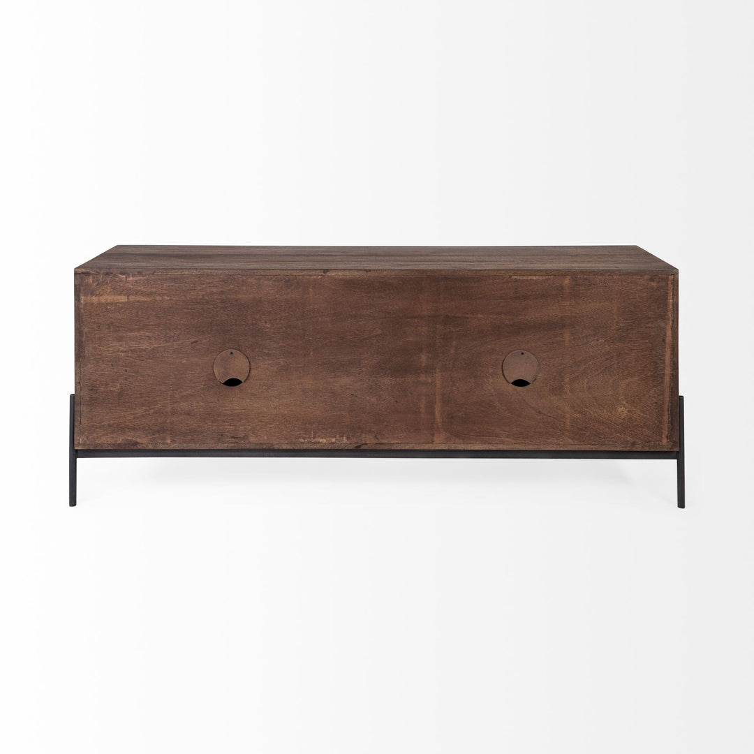 Glenn IV Dark Brown Wood w/ Black Iron Frame Media Console w/ Storage, TV Stand for TV up to 71" Bedroom Mercana
