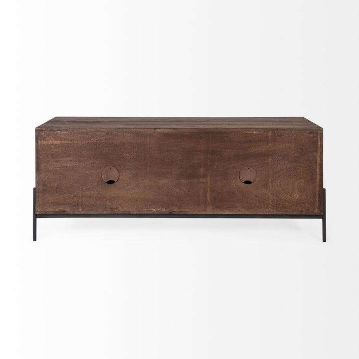 Glenn IV Dark Brown Wood w/ Black Iron Frame Media Console w/ Storage, TV Stand for TV up to 71" Bedroom Mercana