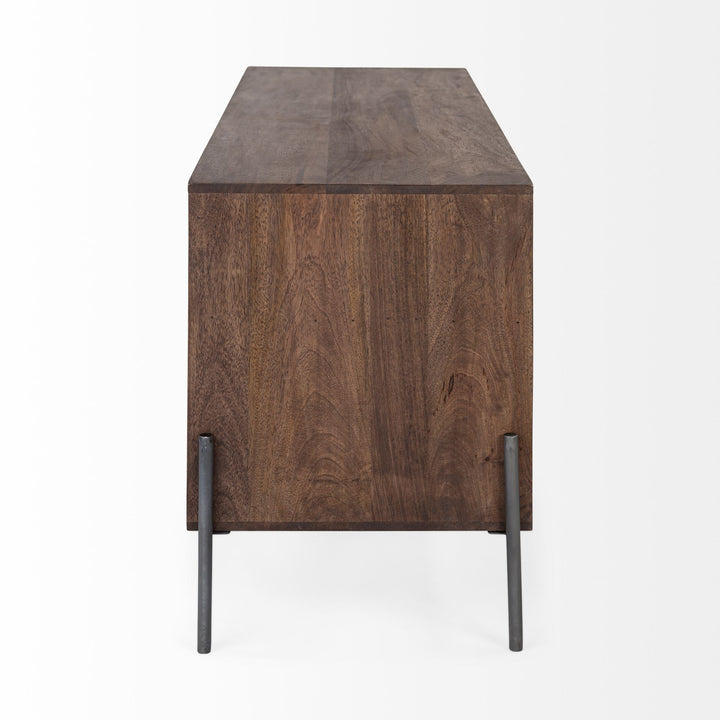 Glenn IV Dark Brown Wood w/ Black Iron Frame Media Console w/ Storage, TV Stand for TV up to 71" Bedroom Mercana