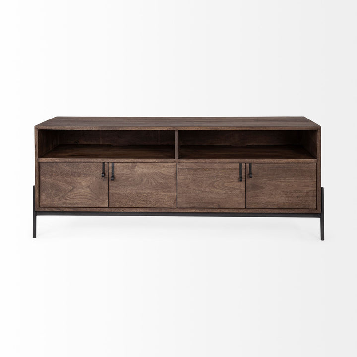 Glenn IV Dark Brown Wood w/ Black Iron Frame Media Console w/ Storage, TV Stand for TV up to 71" Bedroom Mercana