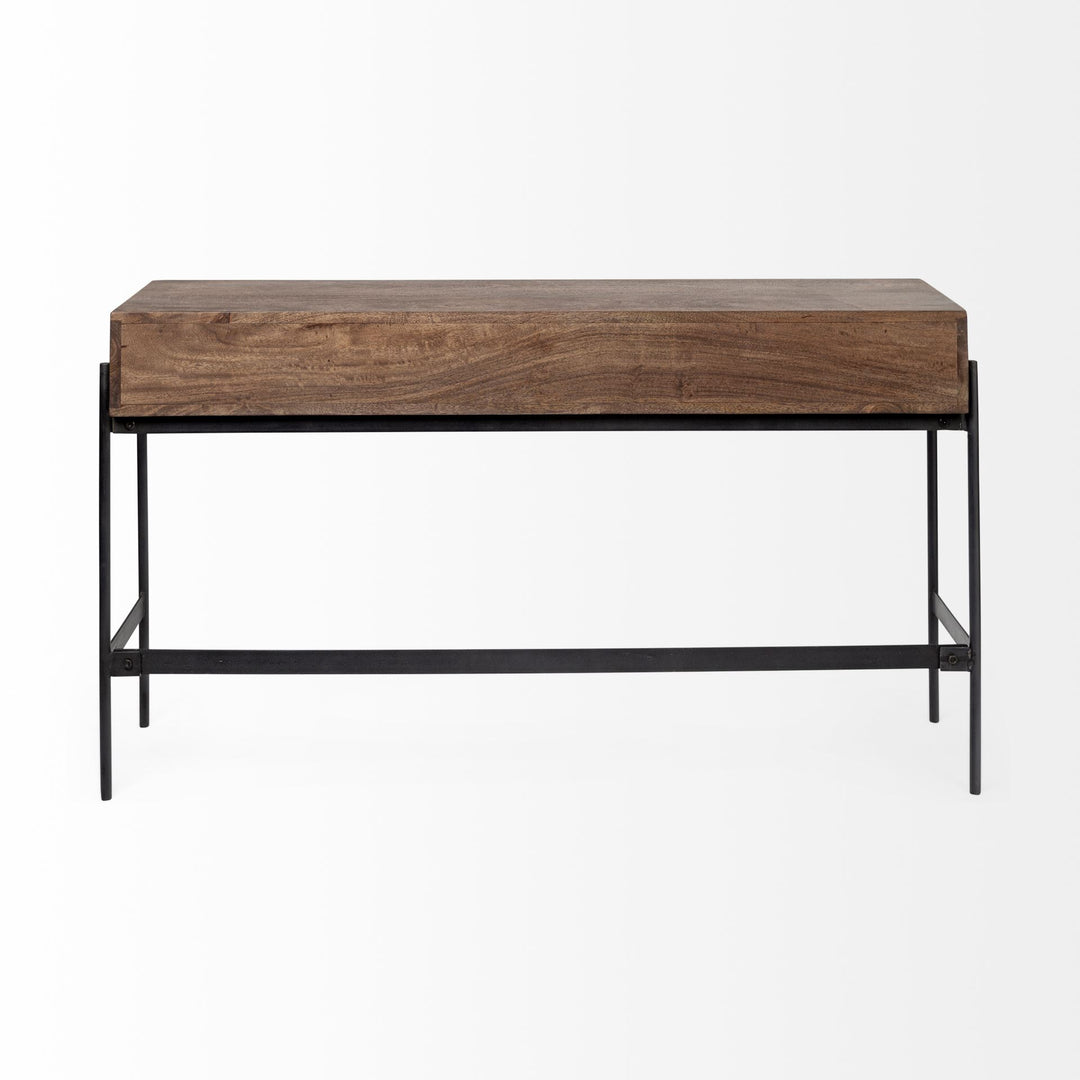 Glenn III 56L x 14W Dark Brown Wood w/ Black Iron Frame, 4 Drawer Console Table Decor Mercana