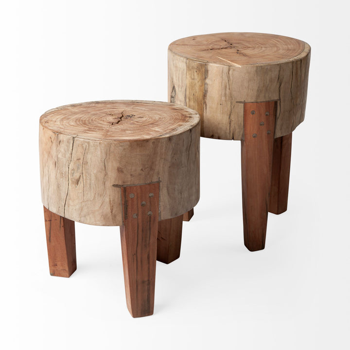Asco 18"H Rustic Solid Reclaimed Wood Stool Living Room Mercana