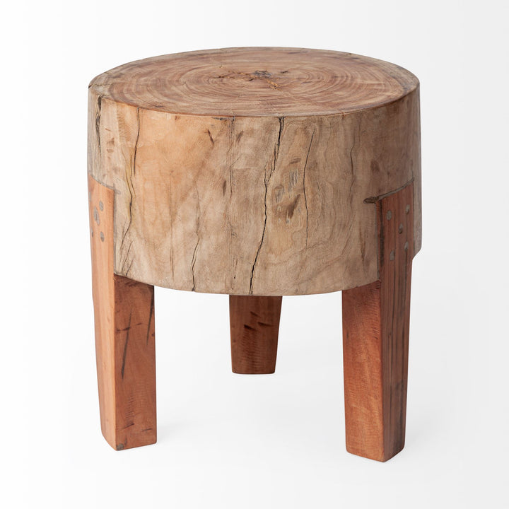 Asco 15"H Rustic Solid Reclaimed Wood Stool Living Room Mercana