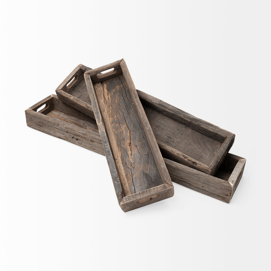 Vernon (Medium) 30L x 7W Brown Reclaimed Wood Tray Decor Mercana