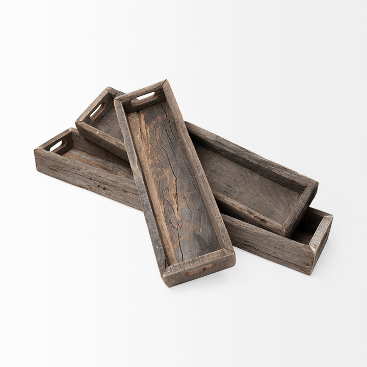 Vernon (Medium) 30L x 7W Brown Reclaimed Wood Tray Decor Mercana
