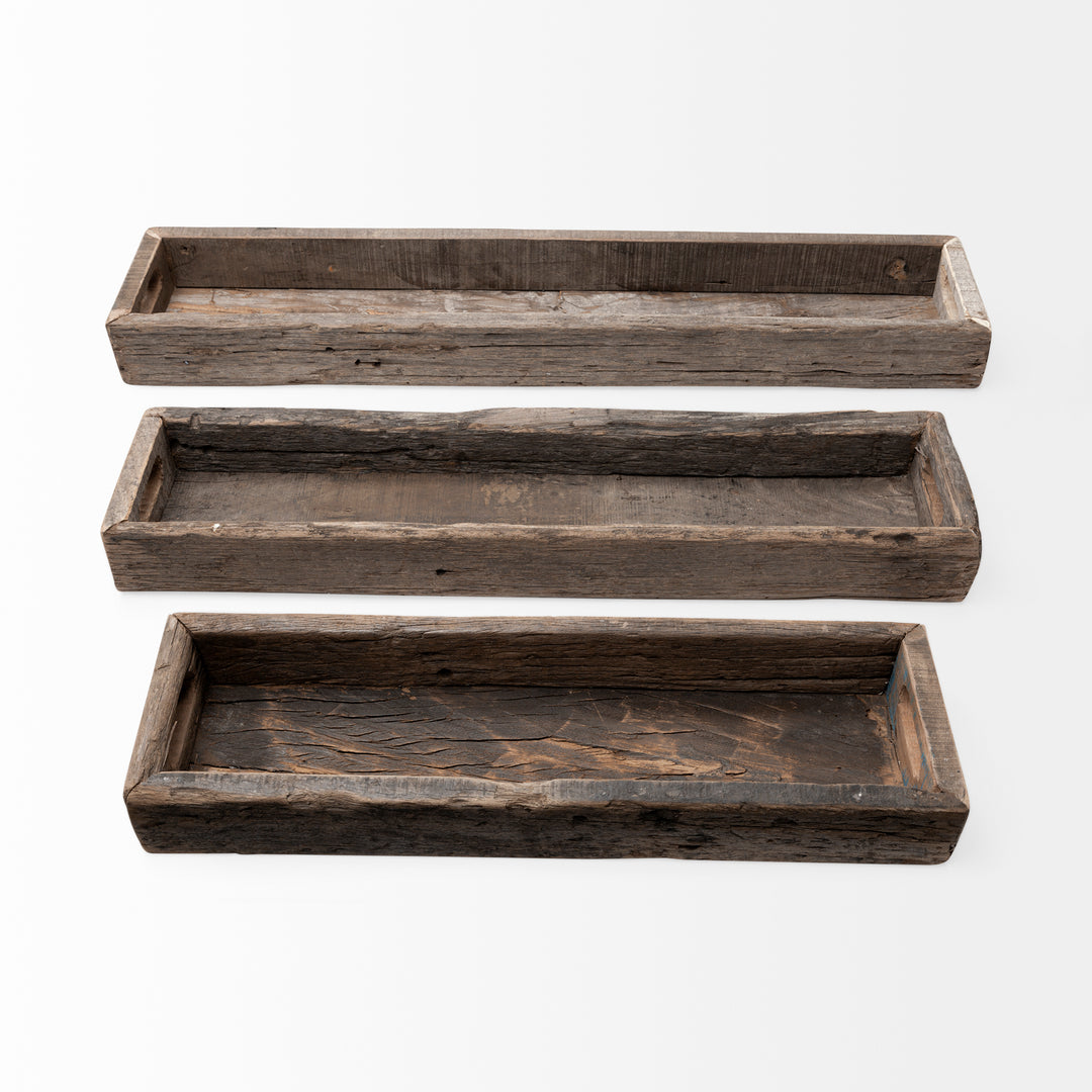 Vernon (Medium) 30L x 7W Brown Reclaimed Wood Tray Decor Mercana
