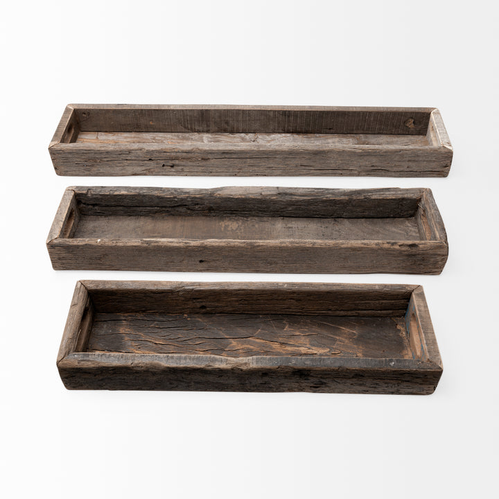 Vernon (Medium) 30L x 7W Brown Reclaimed Wood Tray Decor Mercana