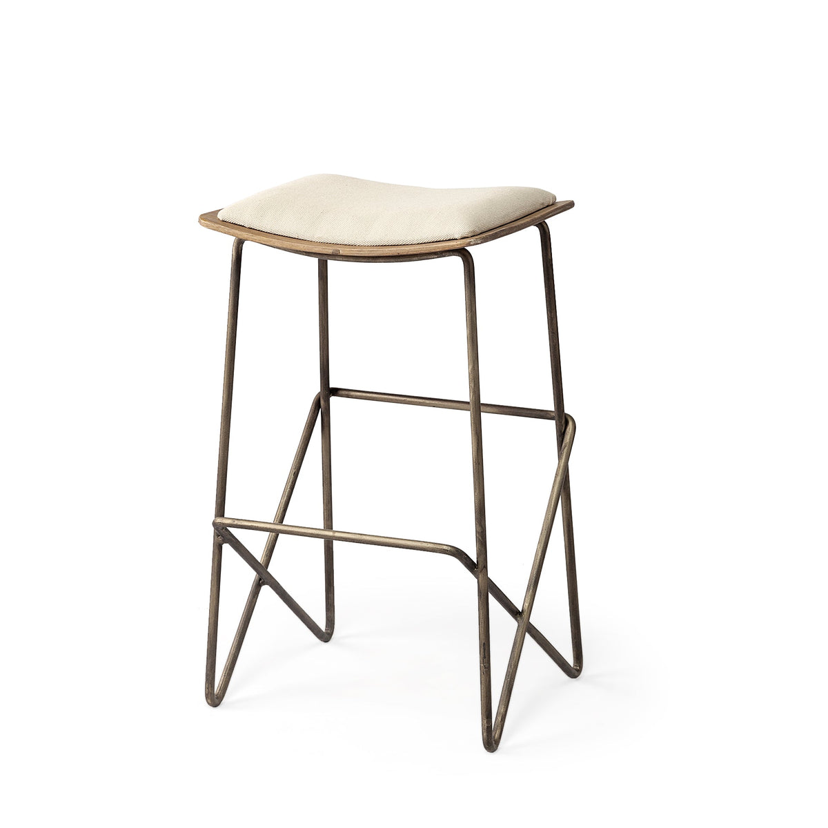 Katniss Backless Cream Fabric Saddle Seat Gold Metal Stool Dining Room Mercana Bar Height