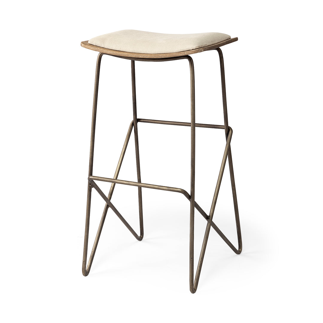Katniss 30" Total Height Cream Fabric Seat Gold Metal Frame Bar Stool Dining Room Mercana