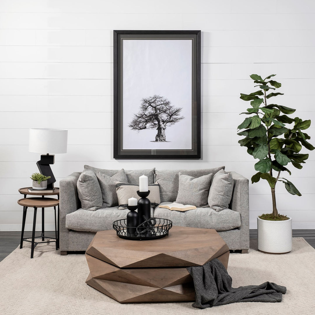 Helios III 20L x 24H Set of Two Round Brown Solid Wood Iron Base Nesting End/Side Tables Living Room Mercana