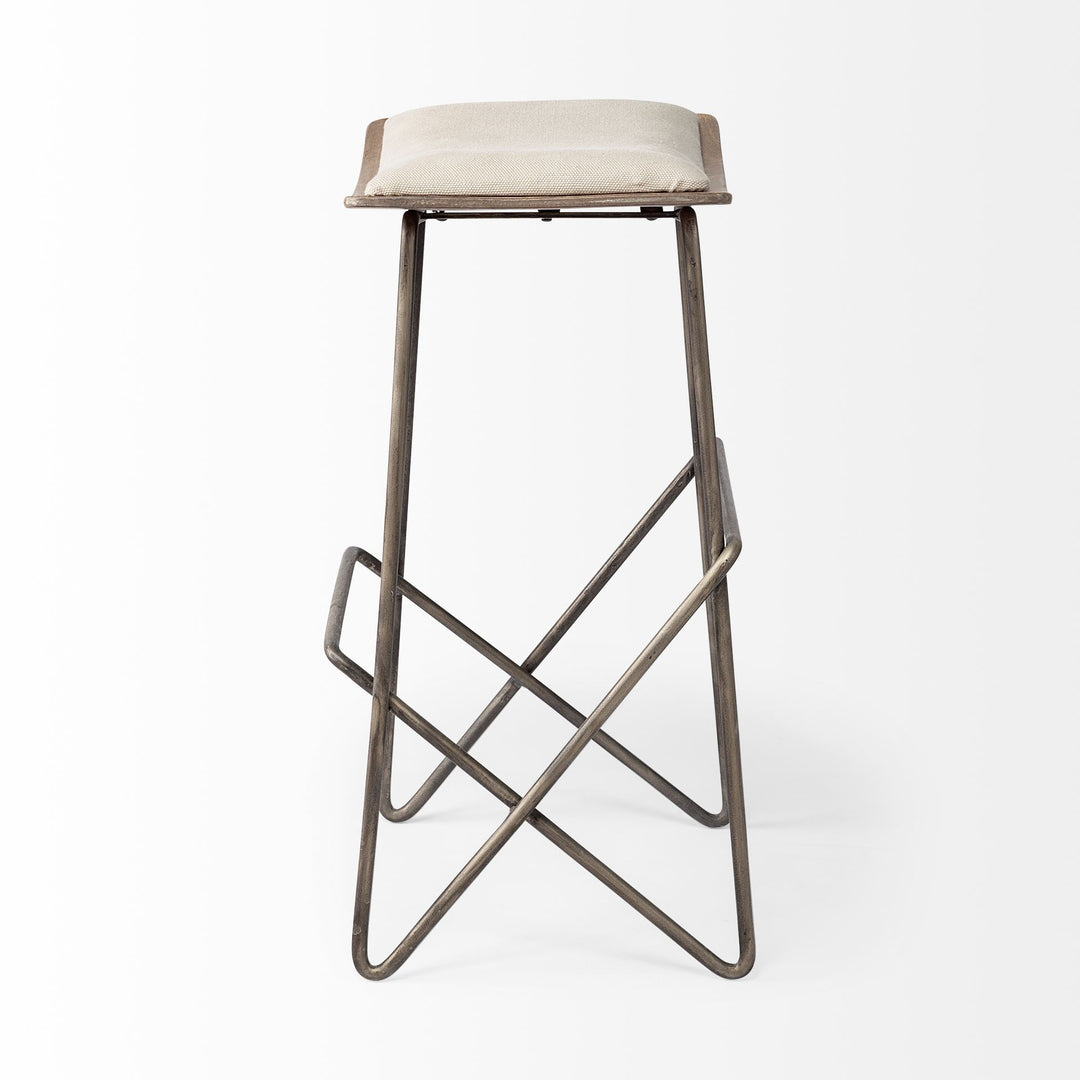 Katniss 26" Total Height Cream Fabric Seat Gold Metal Frame Counter Stool Dining Room Mercana