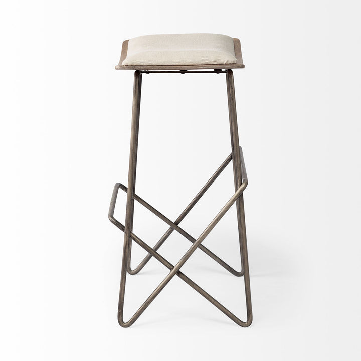 Katniss 26" Total Height Cream Fabric Seat Gold Metal Frame Counter Stool Dining Room Mercana