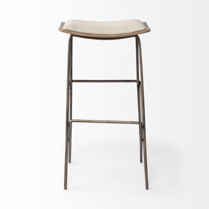 Katniss 30" Total Height Cream Fabric Seat Gold Metal Frame Bar Stool Dining Room Mercana