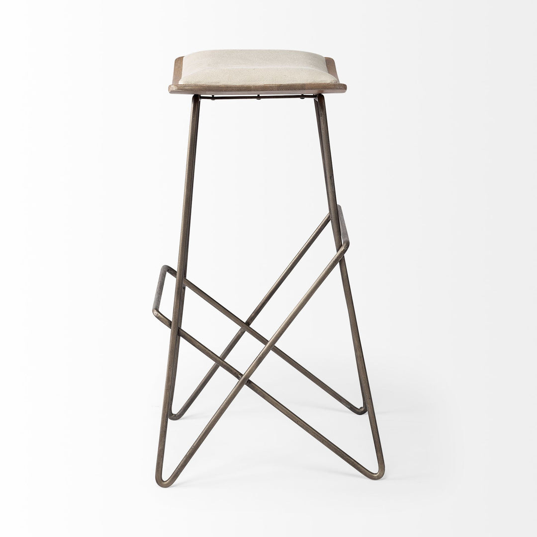 Katniss 30" Total Height Cream Fabric Seat Gold Metal Frame Bar Stool Dining Room Mercana