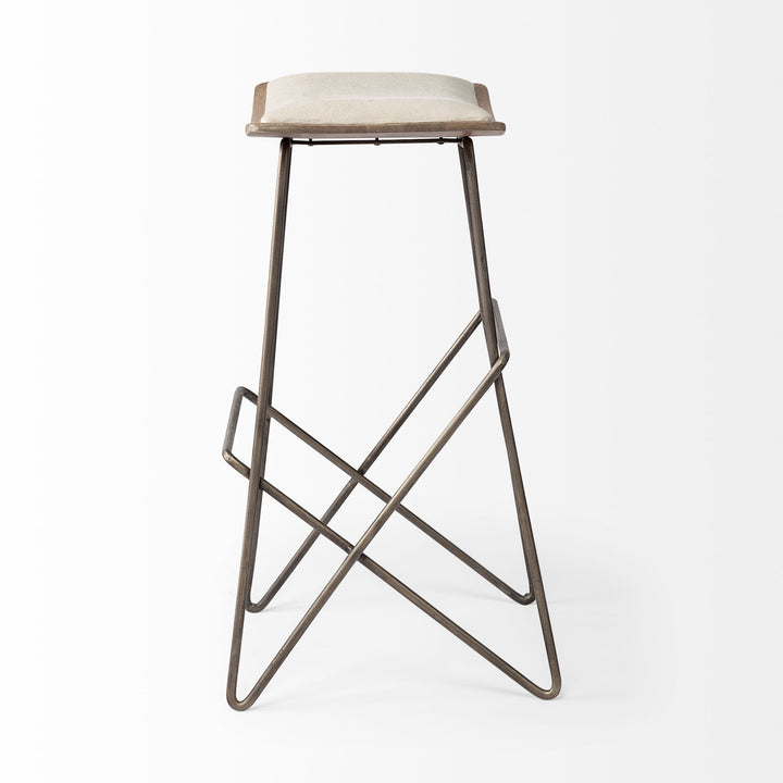 Katniss 30" Total Height Cream Fabric Seat Gold Metal Frame Bar Stool Dining Room Mercana