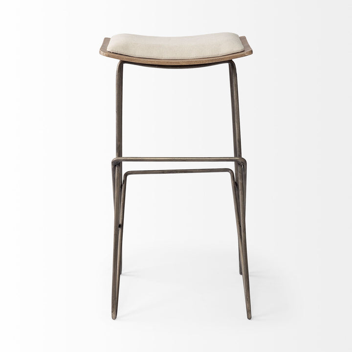 Katniss 30" Total Height Cream Fabric Seat Gold Metal Frame Bar Stool Dining Room Mercana