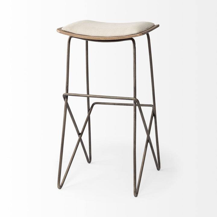 Katniss 30" Total Height Cream Fabric Seat Gold Metal Frame Bar Stool Dining Room Mercana