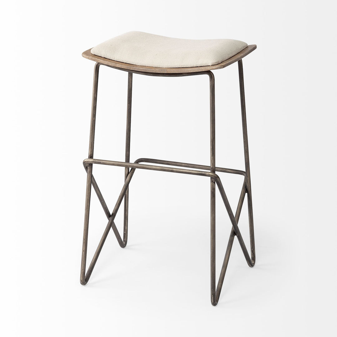Katniss 26" Total Height Cream Fabric Seat Gold Metal Frame Counter Stool Dining Room Mercana