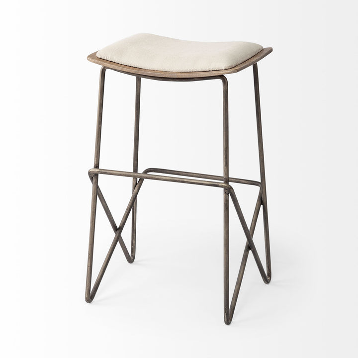 Katniss 26" Total Height Cream Fabric Seat Gold Metal Frame Counter Stool Dining Room Mercana
