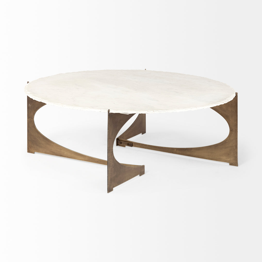 Reinhold 49" Round White Marble Top Gold Metal Base Coffee Table Living Room Mercana