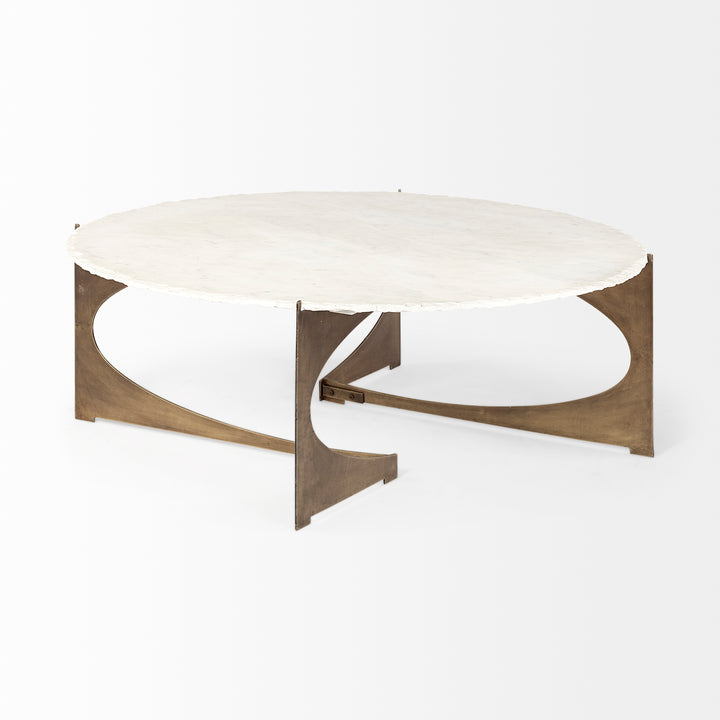 Reinhold 49" Round White Marble Top Gold Metal Base Coffee Table Living Room Mercana