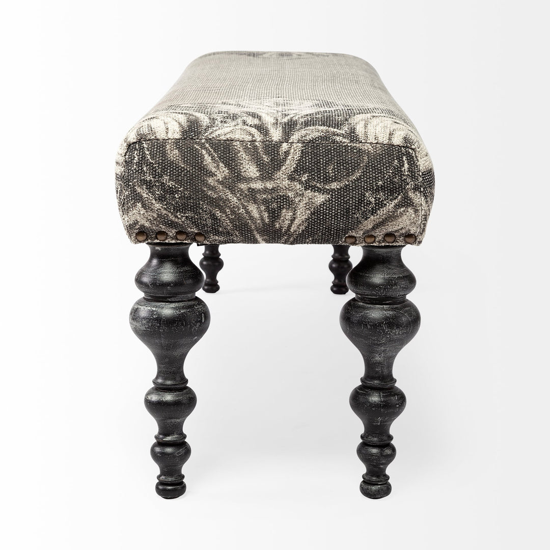 Alhambra 55L x 14W Upholstered Gray Seat W/Black Wood Legs Accent Bench Living Room Mercana