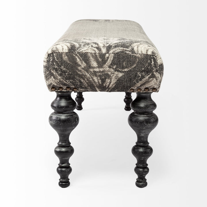 Alhambra 55L x 14W Upholstered Gray Seat W/Black Wood Legs Accent Bench Living Room Mercana
