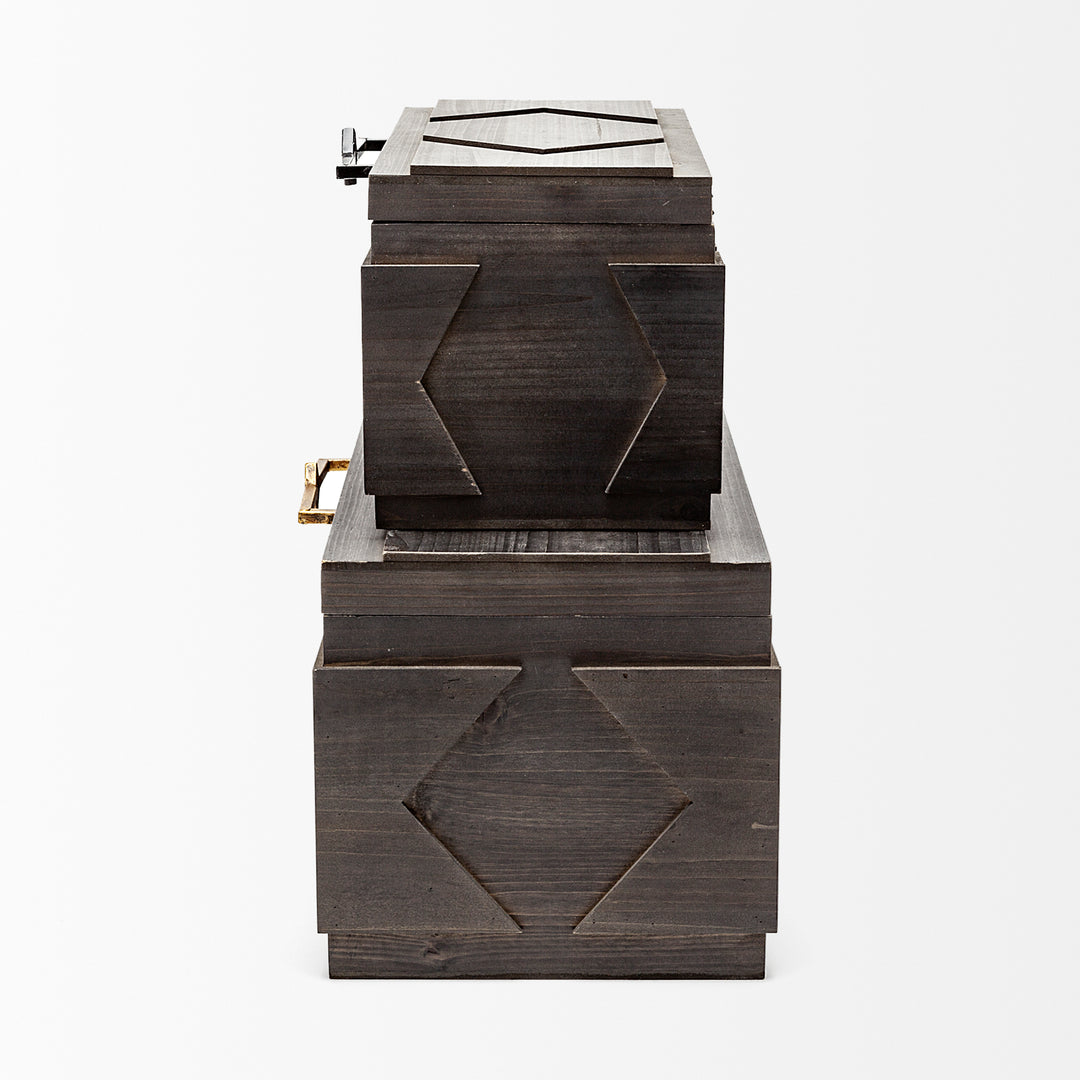 Cassia Set of 2 Brown Wooden Boxes Decor Mercana