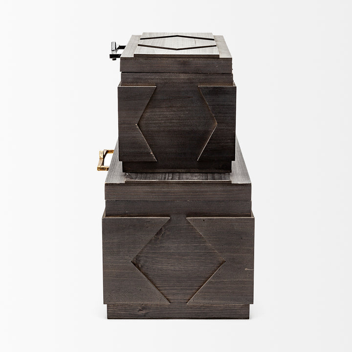 Cassia Set of 2 Brown Wooden Boxes Decor Mercana