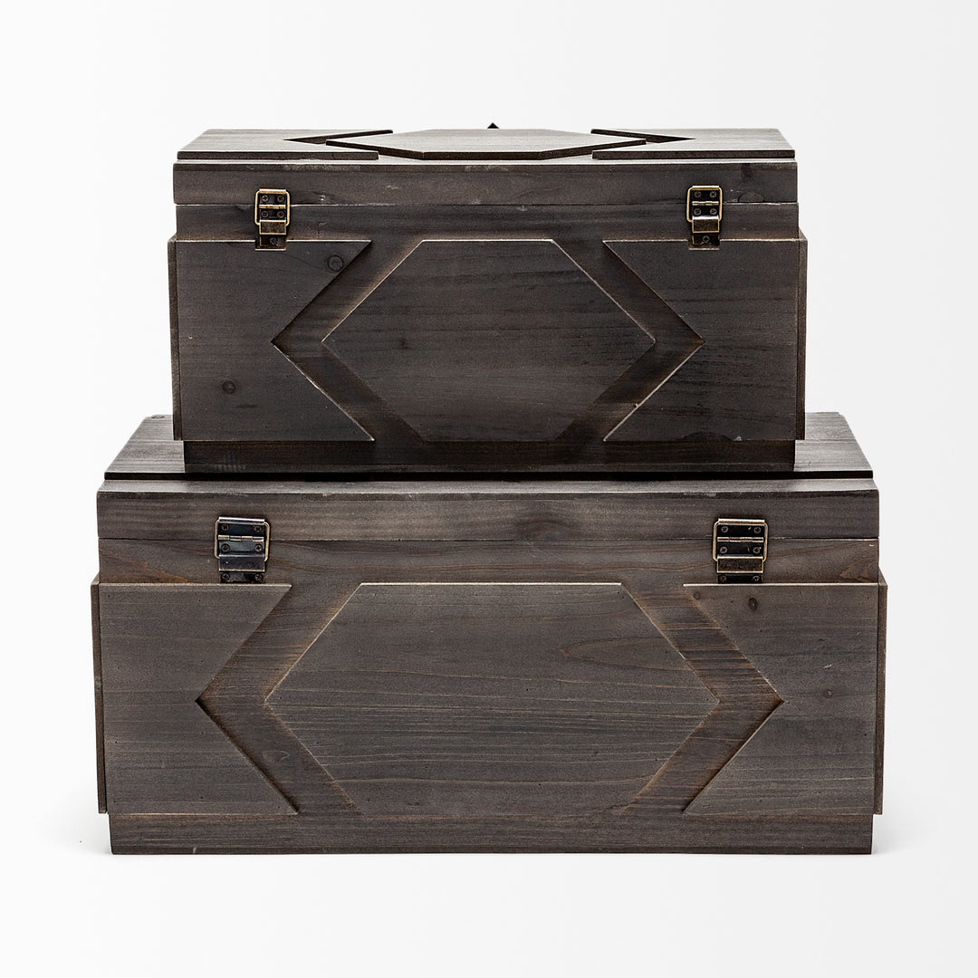 Cassia Set of 2 Brown Wooden Boxes Decor Mercana