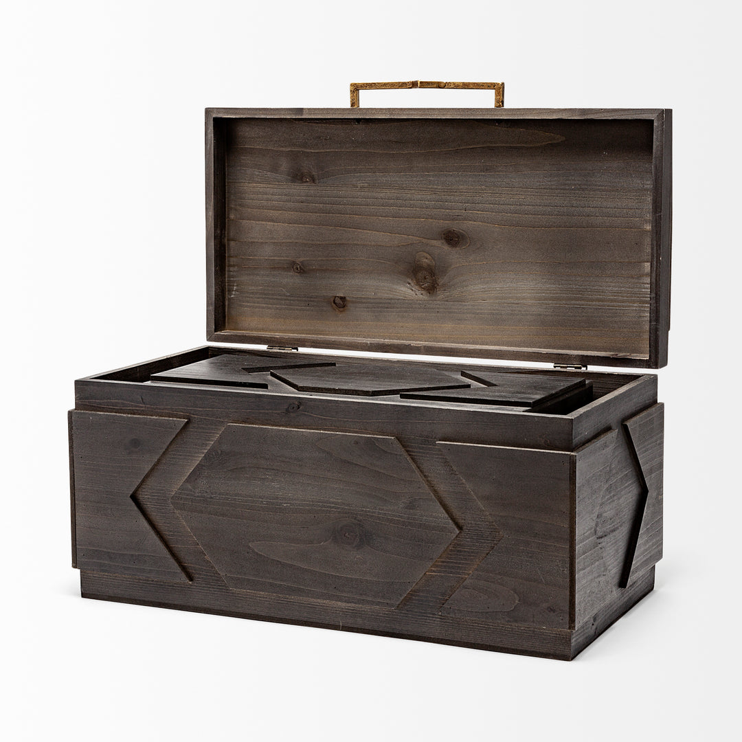 Cassia Set of 2 Brown Wooden Boxes Decor Mercana
