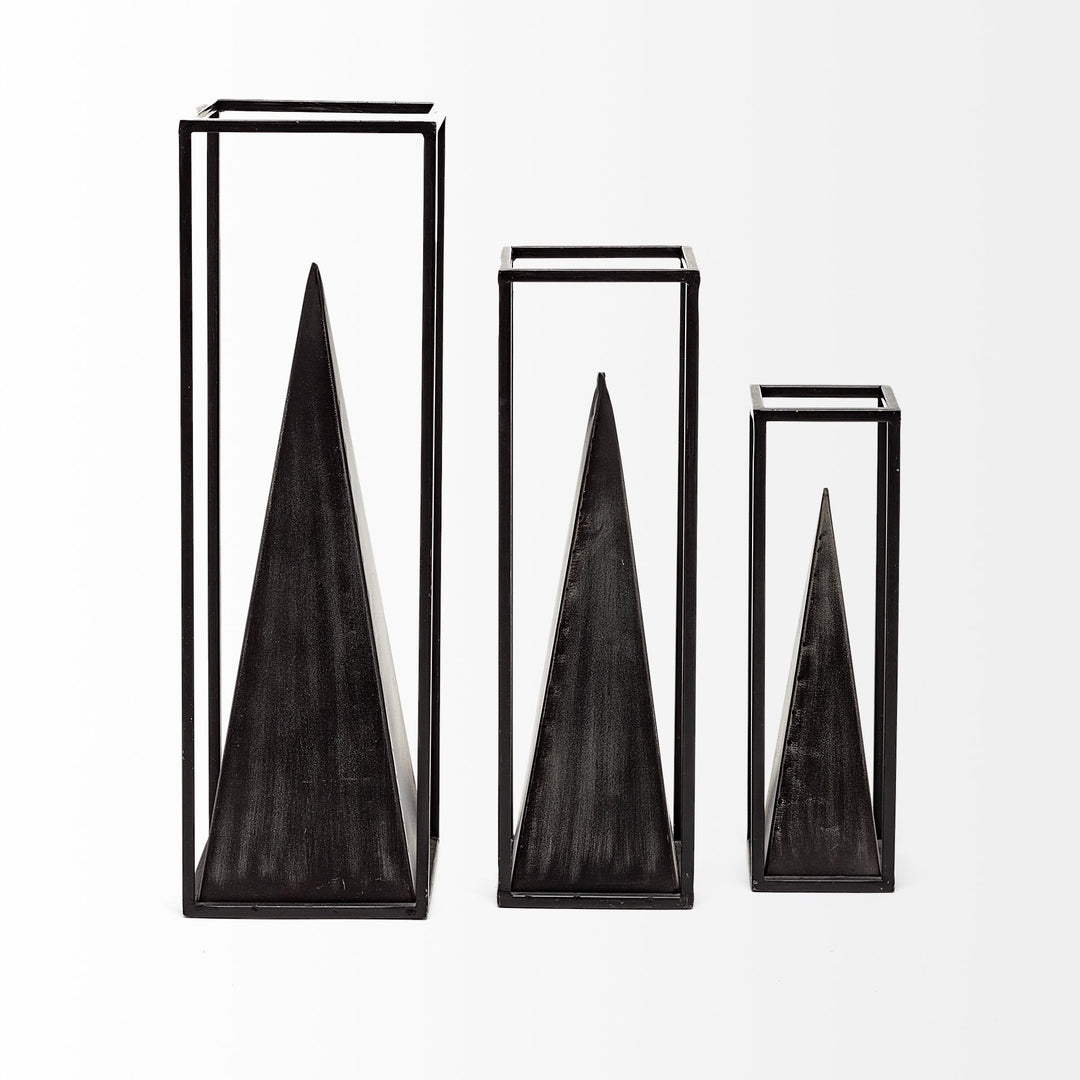Memphis I (Large) 5L x 5W Black Metal Pyramid In A Square Frame Decor Mercana