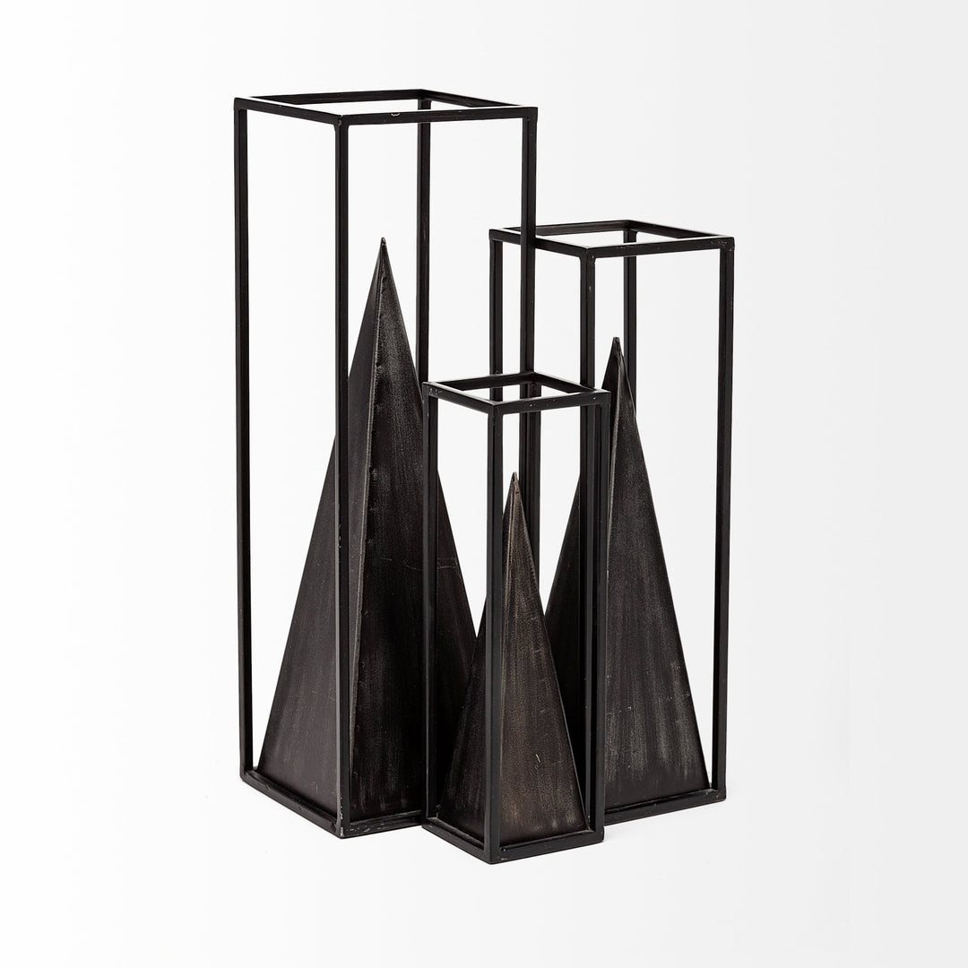 Memphis I (Large) 5L x 5W Black Metal Pyramid In A Square Frame Decor Mercana