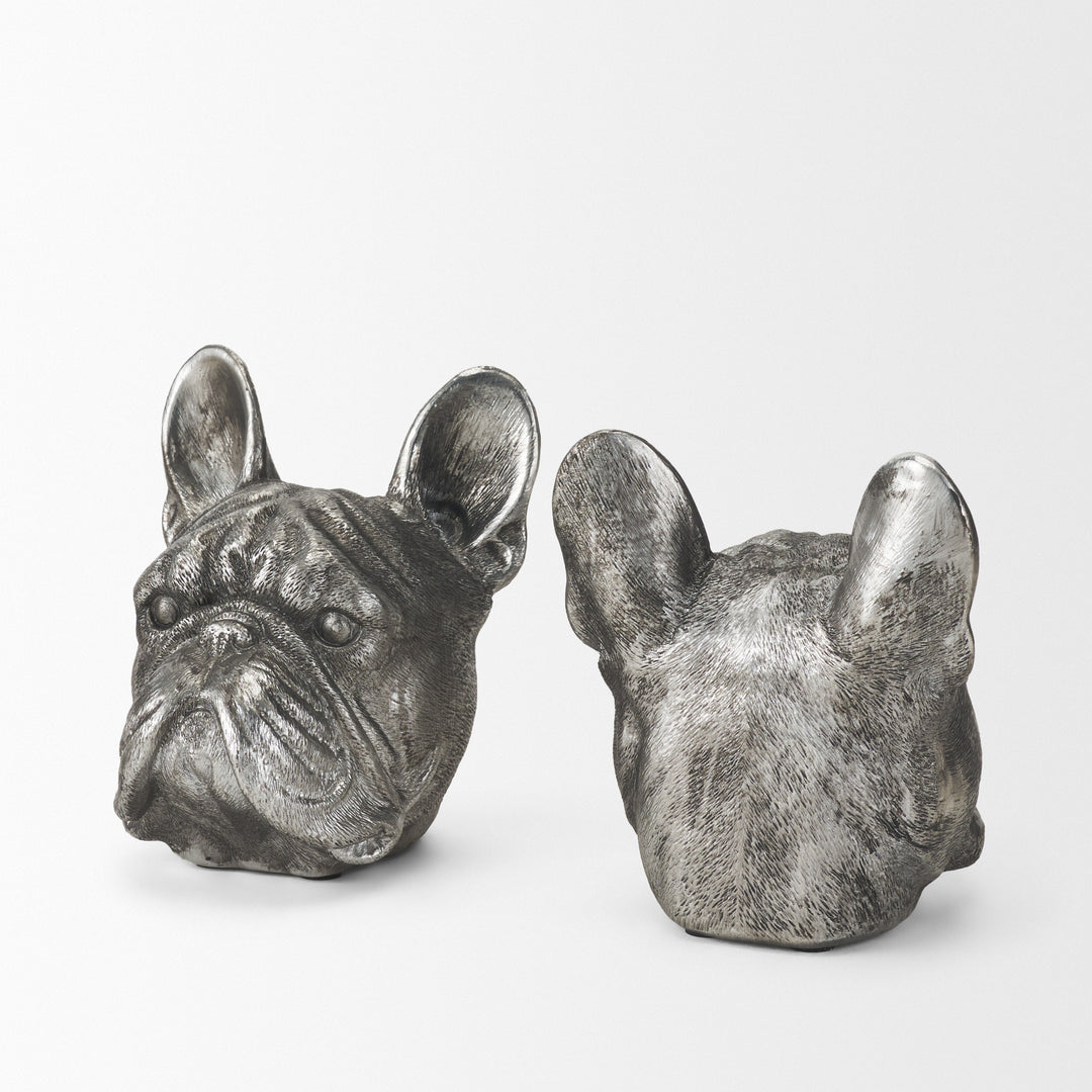 Bruno (Set of 2) 5L x 5W Silver American Bulldog Bookends Decor Mercana