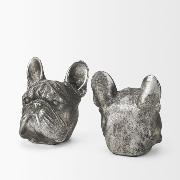 Bruno (Set of 2) 5L x 5W Silver American Bulldog Bookends Decor Mercana