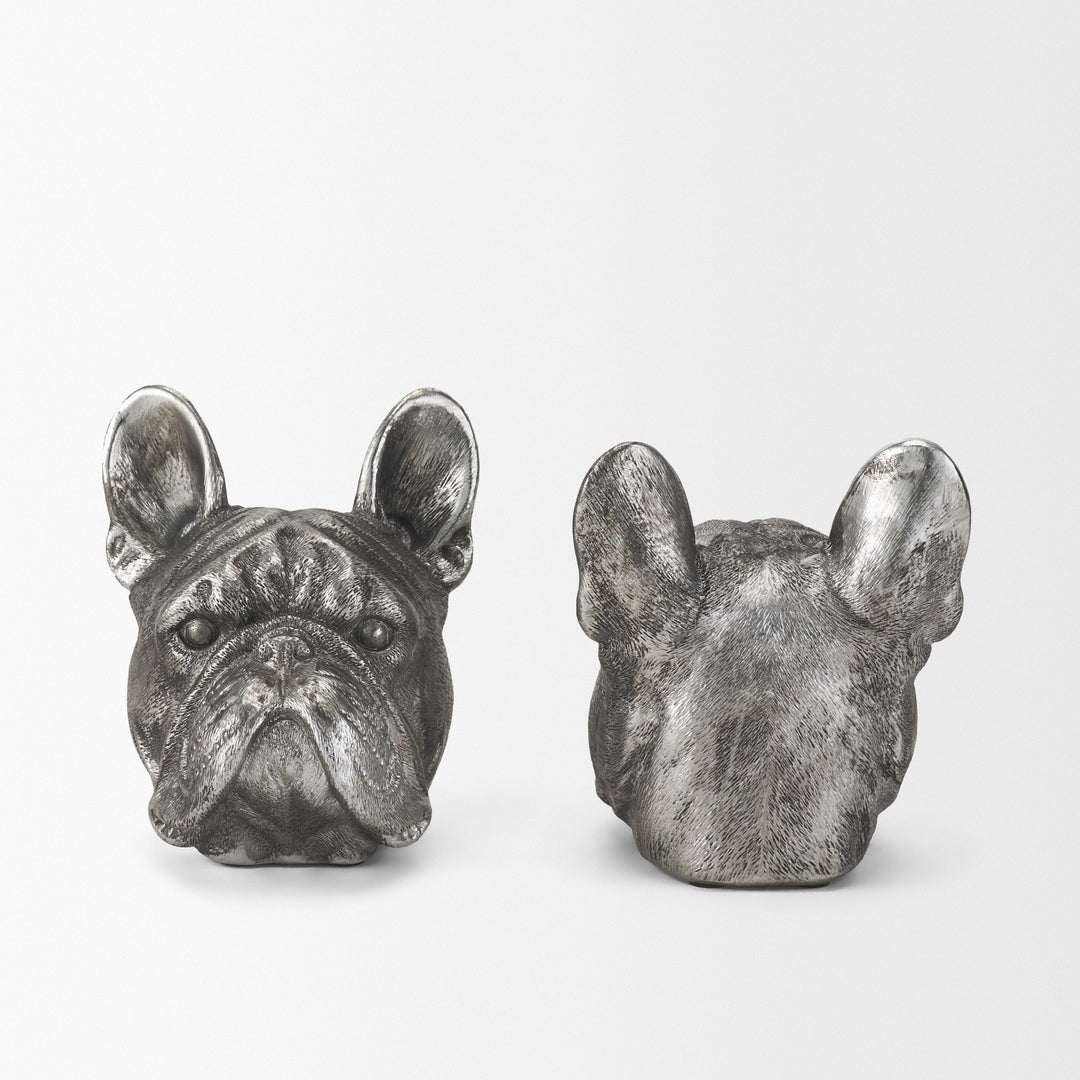 Bruno (Set of 2) 5L x 5W Silver American Bulldog Bookends Decor Mercana