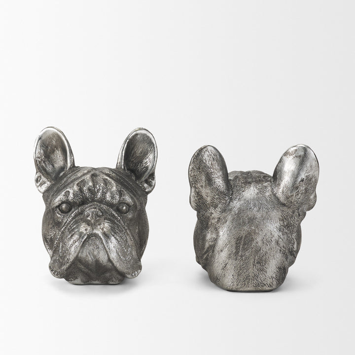 Bruno (Set of 2) 5L x 5W Silver American Bulldog Bookends Decor Mercana