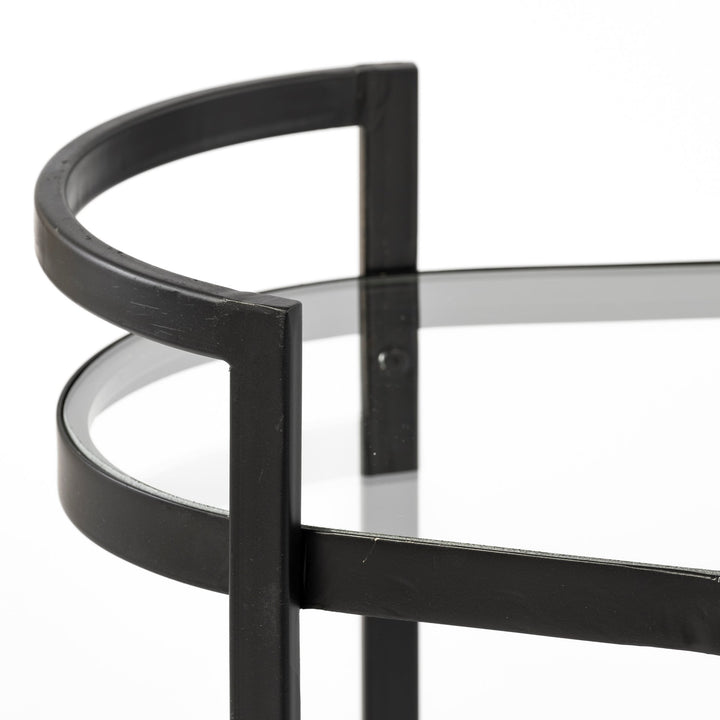 Eleonore Black Metal Frame Two-Tier w/Glass Shelves Bar Cart Dining Room Mercana