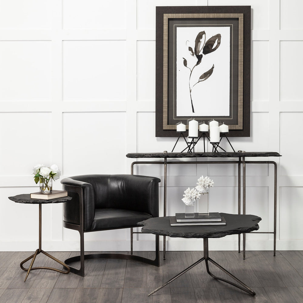 Pinera 37"x33" Black Slate With Iron Base Coffee Table Living Room Mercana