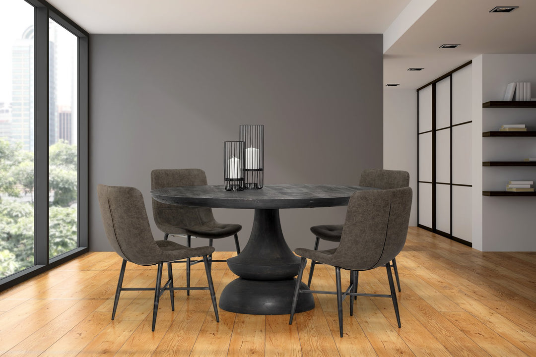 Crossman 60" Round Dark Brown/Gray Solid Wood Table Top & Base Dining Table Dining Room Mercana