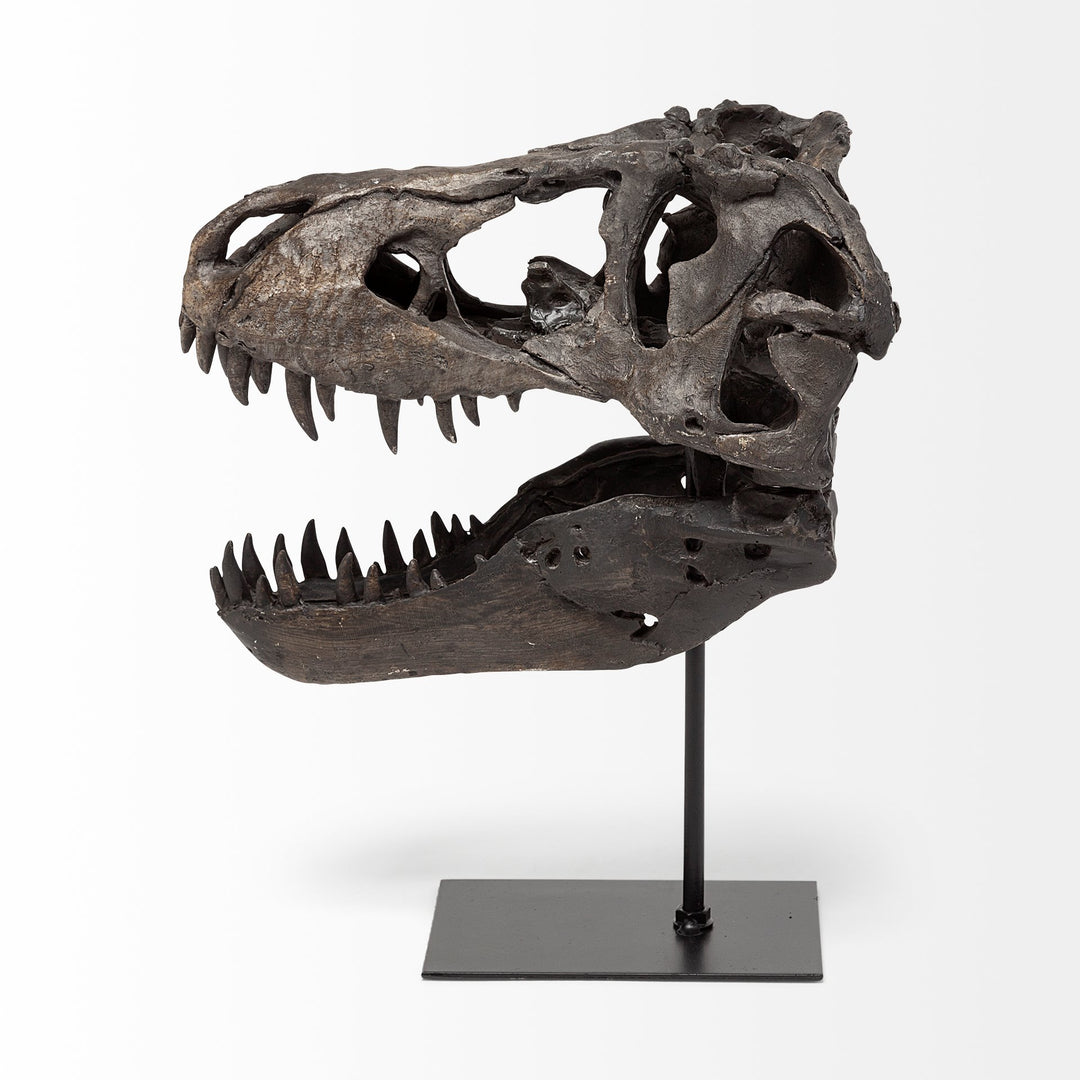 Jurassic 6L x 10W Brown Resin Tyrannosaurus Skull Replica Decor Mercana
