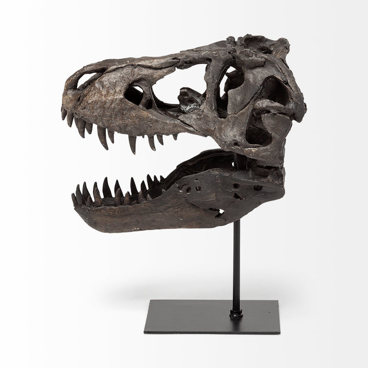 Jurassic 6L x 10W Brown Resin Tyrannosaurus Skull Replica Decor Mercana