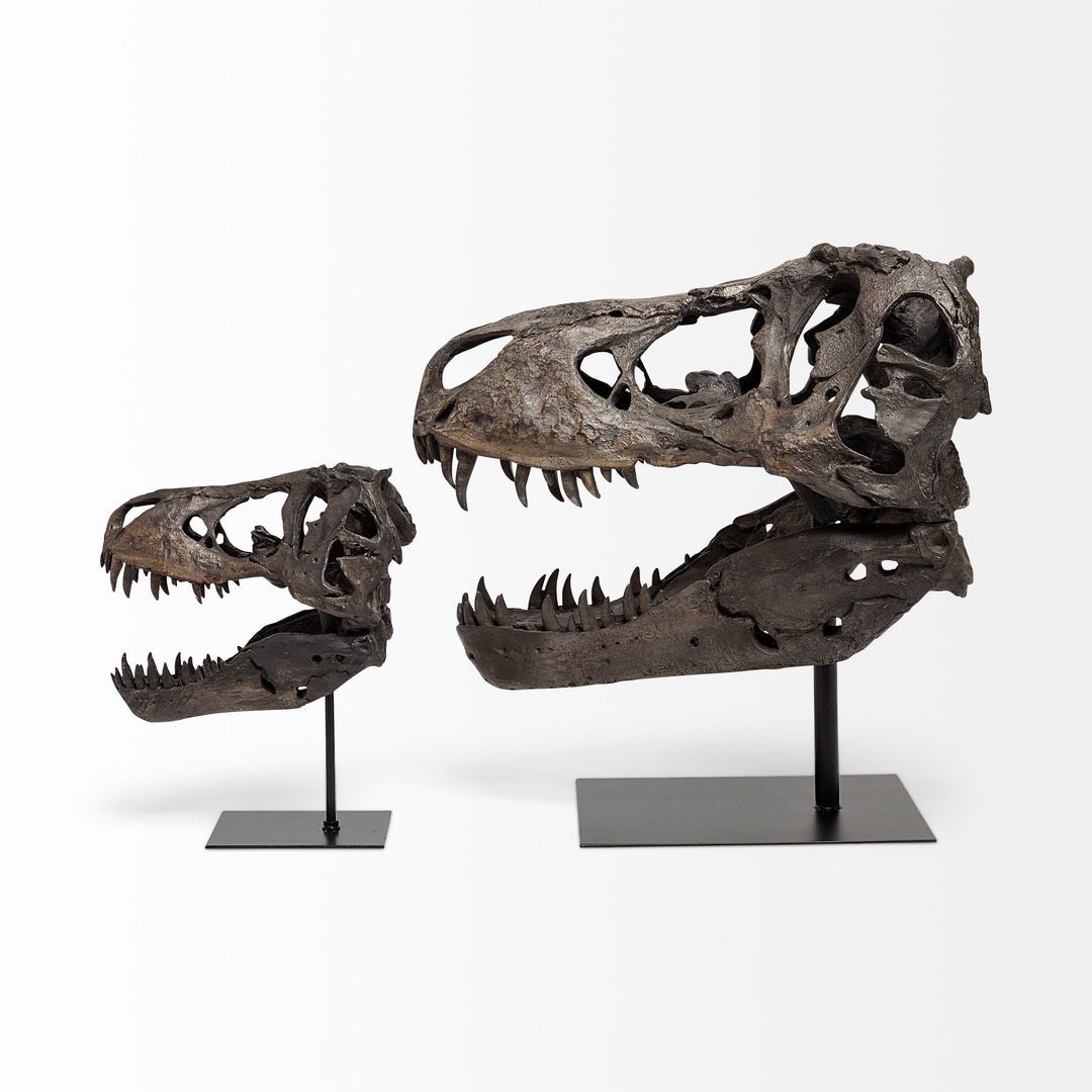 Jurassic 6L x 10W Brown Resin Tyrannosaurus Skull Replica Decor Mercana