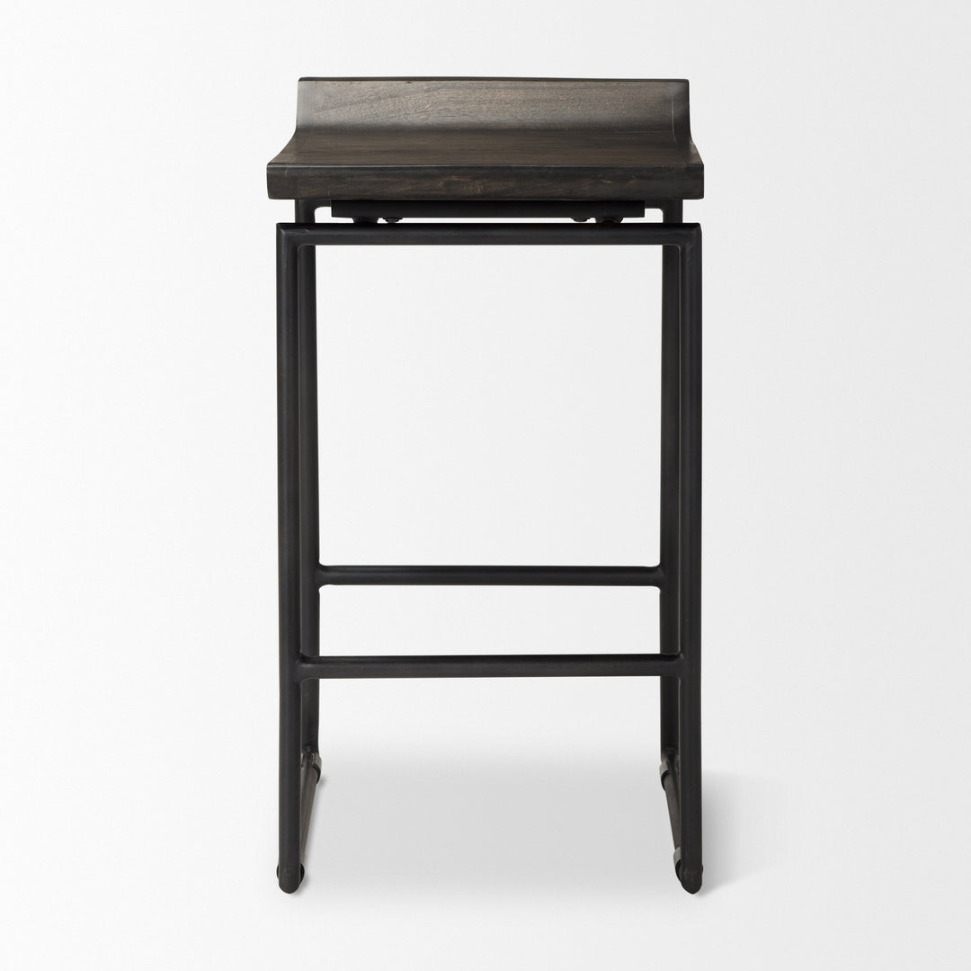 Givens 24.25"H Seat Height Black Wood Seat Black Frame Stool Dining Room Mercana